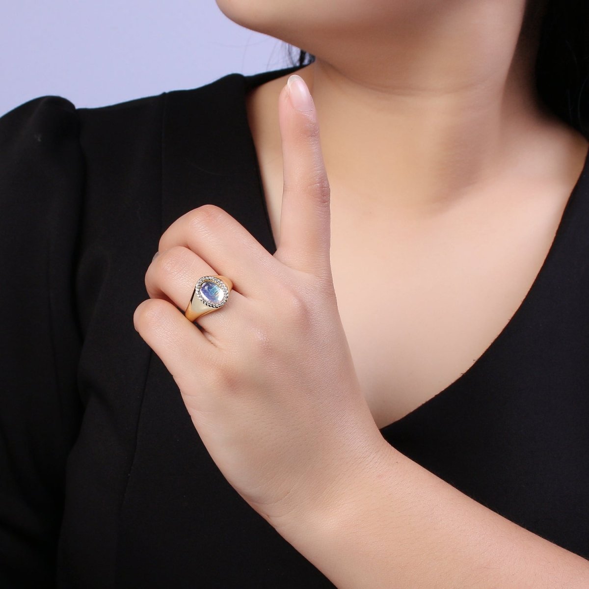 Dome Ring Cat's Eye Stone 14k Gold Filled Adjustable Minimalist Statement Ring Gift S-368 - DLUXCA