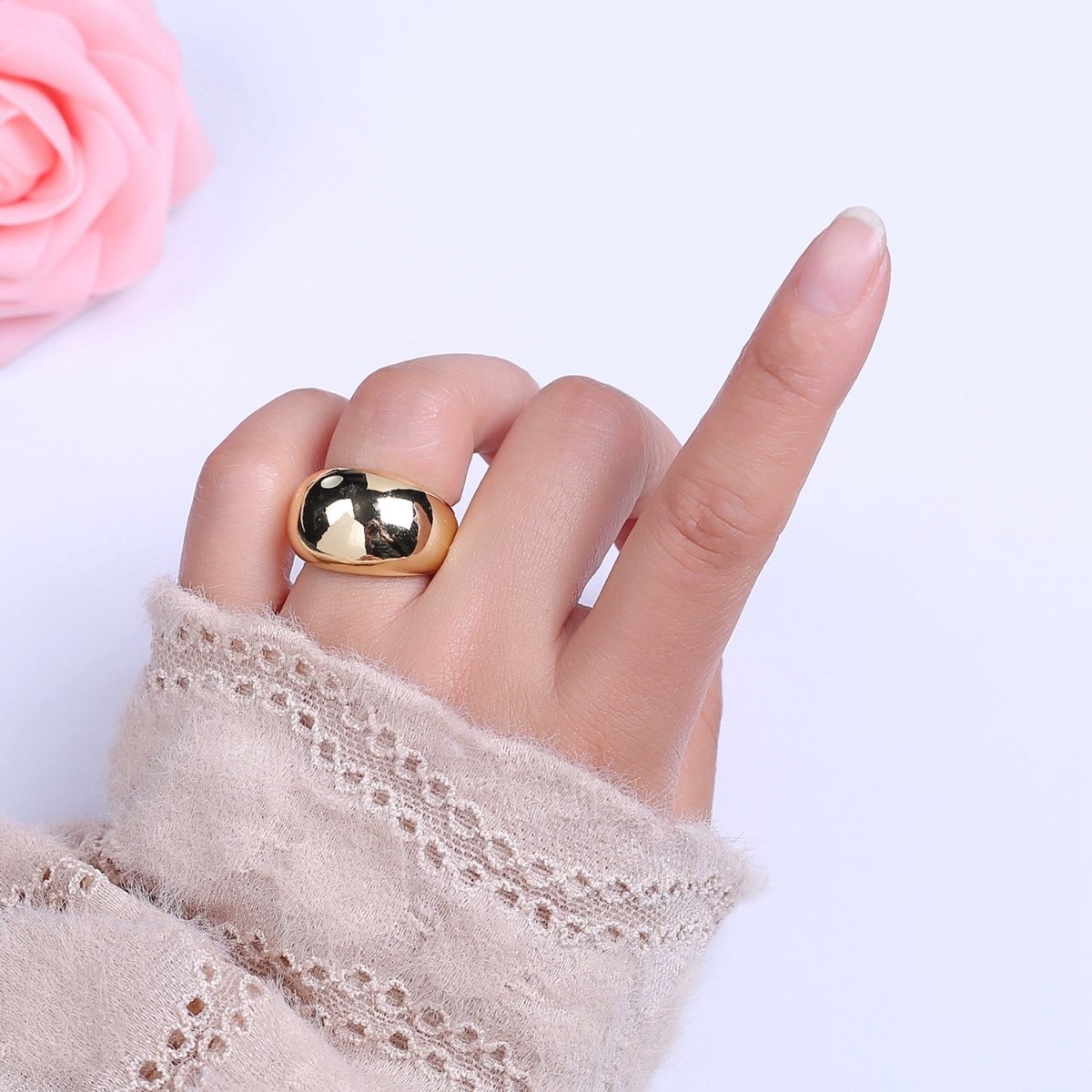Dome Ring for Women in Gold Silver Stackable Bold Ring Chunky Statement Ring Jewelry Gift for Her Self Gift Minimalist O-2101 O-2102 - DLUXCA