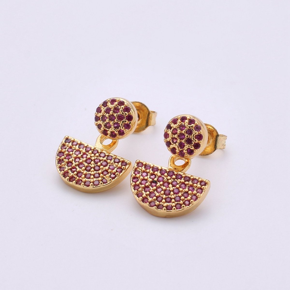 Dot and Fan Earrings, Gold Stud Earring 24K Gold Filled Post Earrings, Colorful Micro Pave Gold Dot and Fan Earrings, Tiny Gold StudS Q-268 - Q-270 - DLUXCA