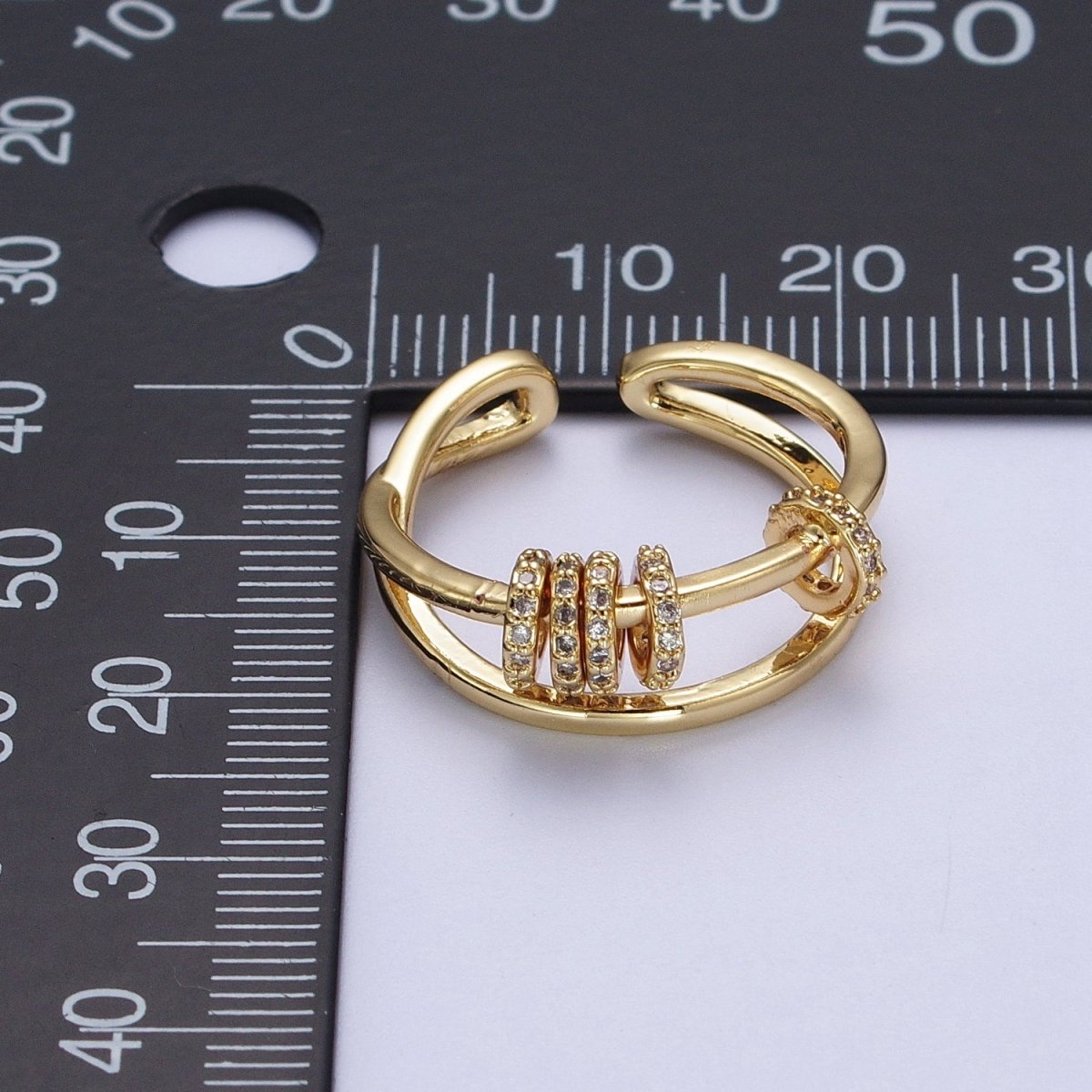 Double Band Articulated Micro Paved CZ Spacer Bead Ring in Gold & Silver | Y-557 Y-558 - DLUXCA