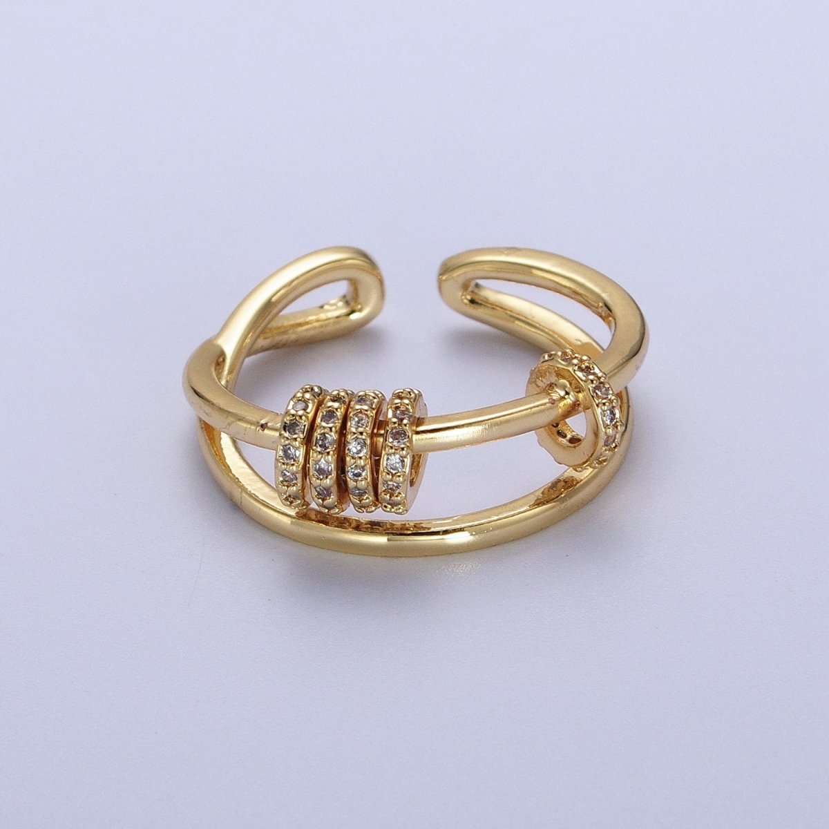 Double Band Articulated Micro Paved CZ Spacer Bead Ring in Gold & Silver | Y-557 Y-558 - DLUXCA