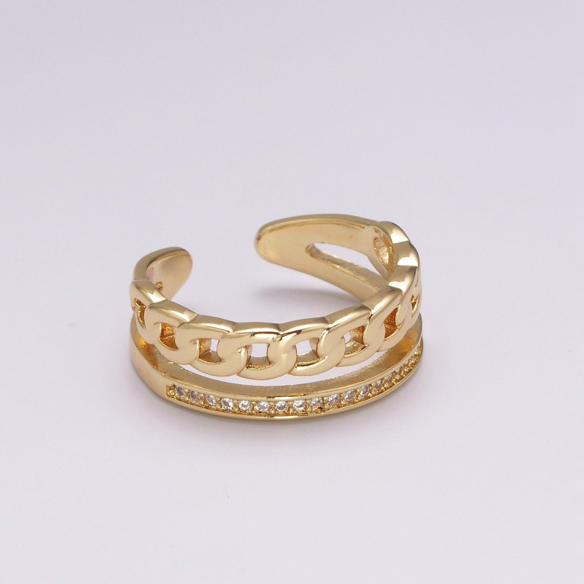 Double Band Chain Ring Design Gold Stackable Modern Minimalist Trending Ring Accessory U-129 - DLUXCA