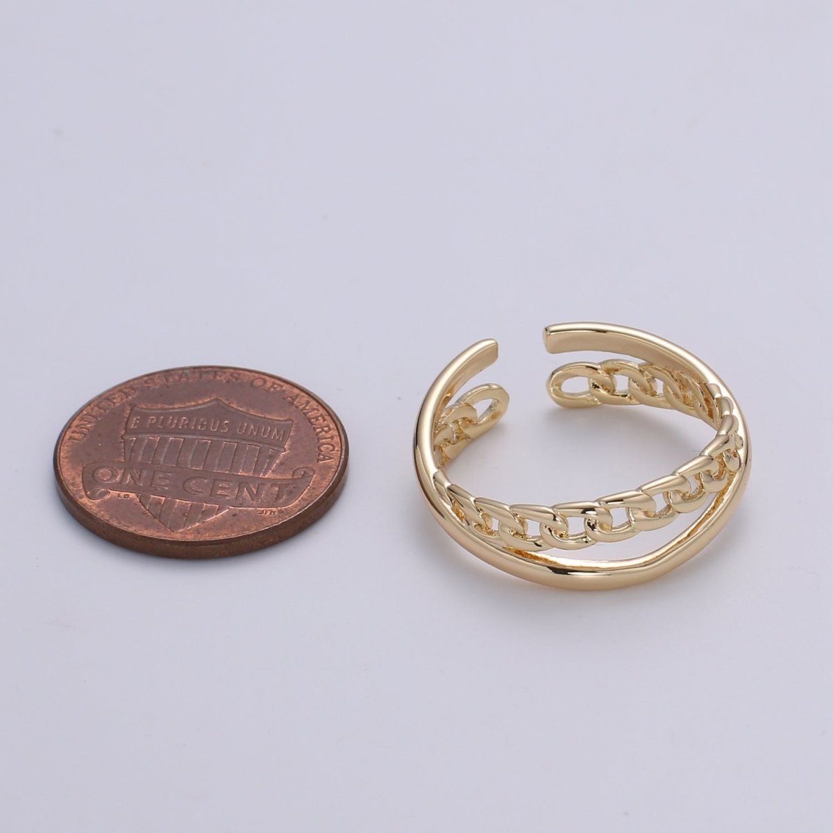 Double Band Cuban Chain Sphere, Statement Ring, Gold Plated Ring, Open Band Ring, Perfect Gift For Her O-338 - DLUXCA