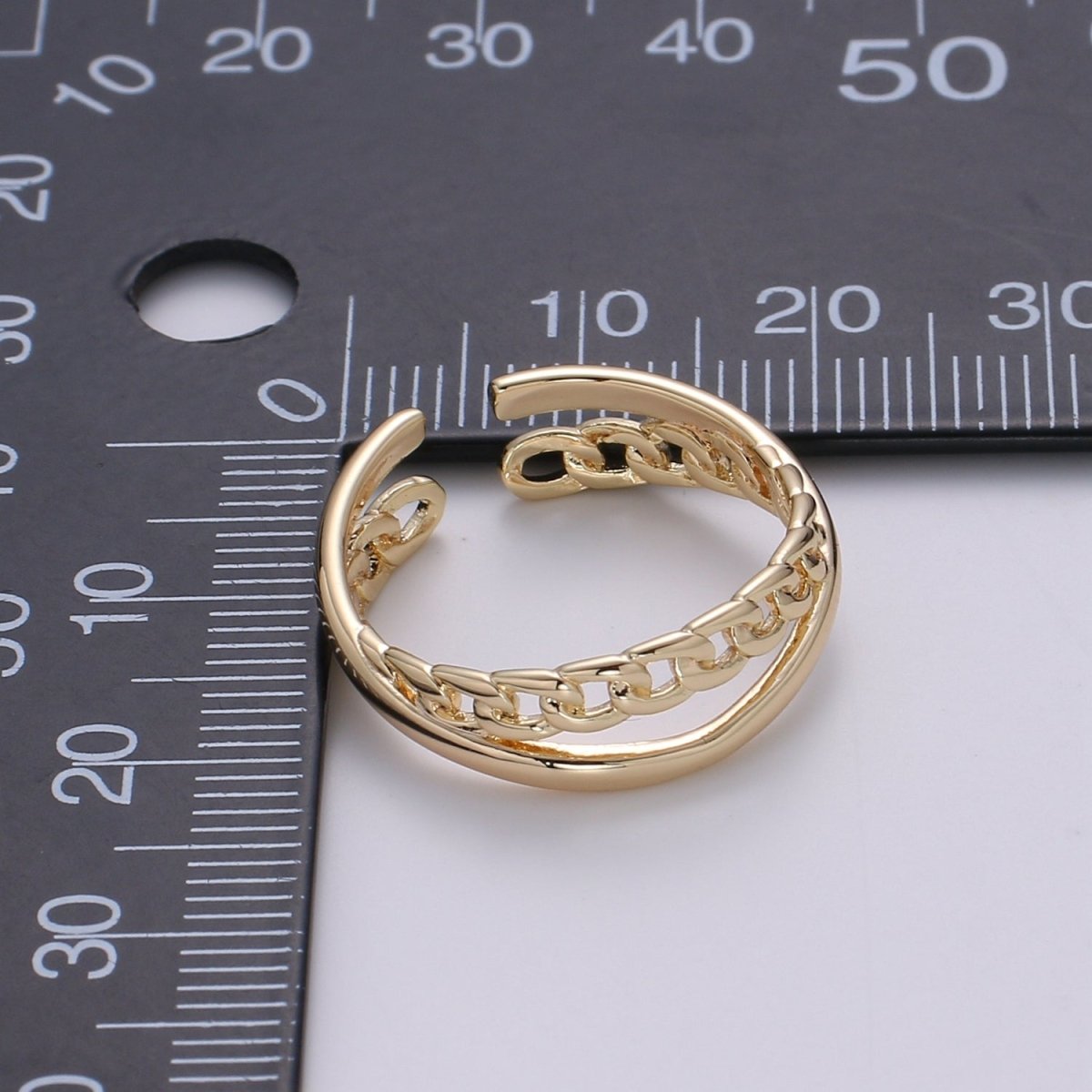 Double Band Cuban Chain Sphere, Statement Ring, Gold Plated Ring, Open Band Ring, Perfect Gift For Her O-338 - DLUXCA