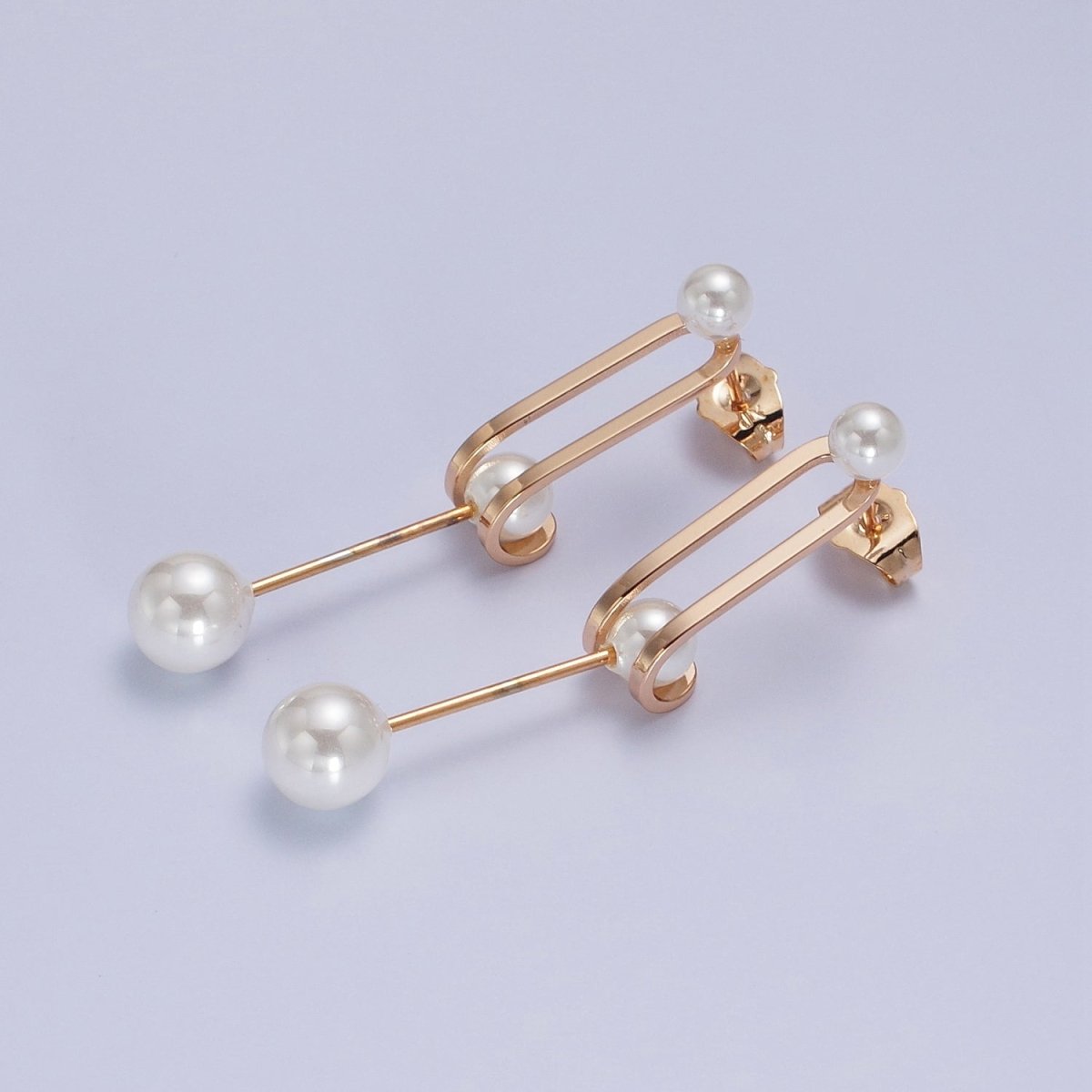 Double Band J-Shaped Geometric Pearl Dangle Earrings | AB285 - DLUXCA