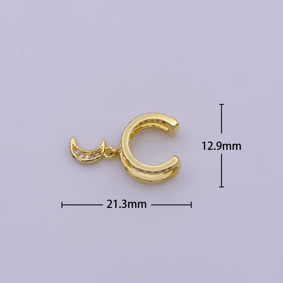 Double Band Micro Paved CZ Celestial Moon Dangle Charm Gold Filled Cartilage Ear Cuff Earrings | Leo-543 - DLUXCA
