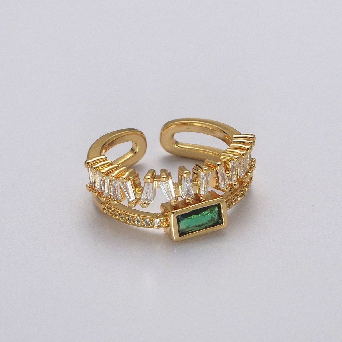Double Band Ring Clear Baguette Cz Stone with Green CZ For Stackable Ring O-2037 - DLUXCA