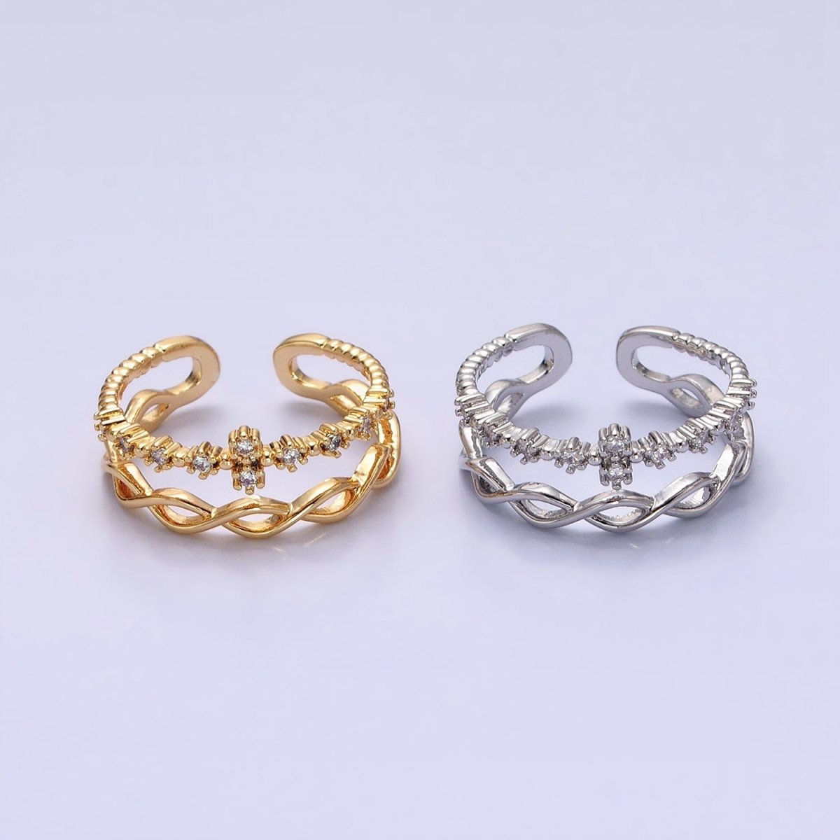 Double Band Ring Gold Twist Knot Band Open Adjustable Ring O-1809 O-1810 - DLUXCA