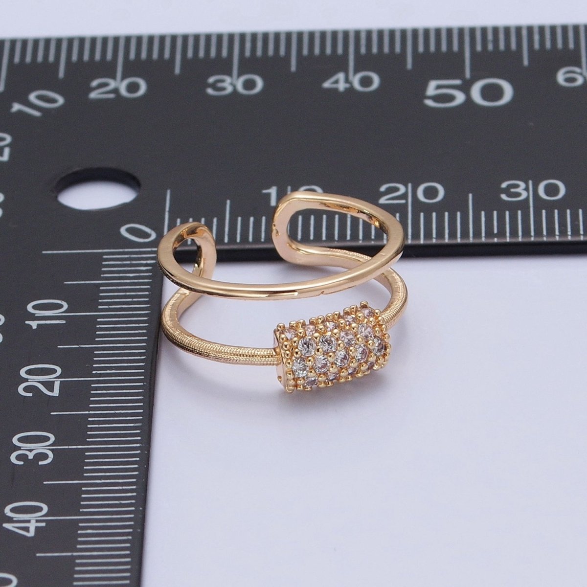 Double Band Ring with Pave Tube For Statement Jewelry Stackable Ring O-733 - DLUXCA