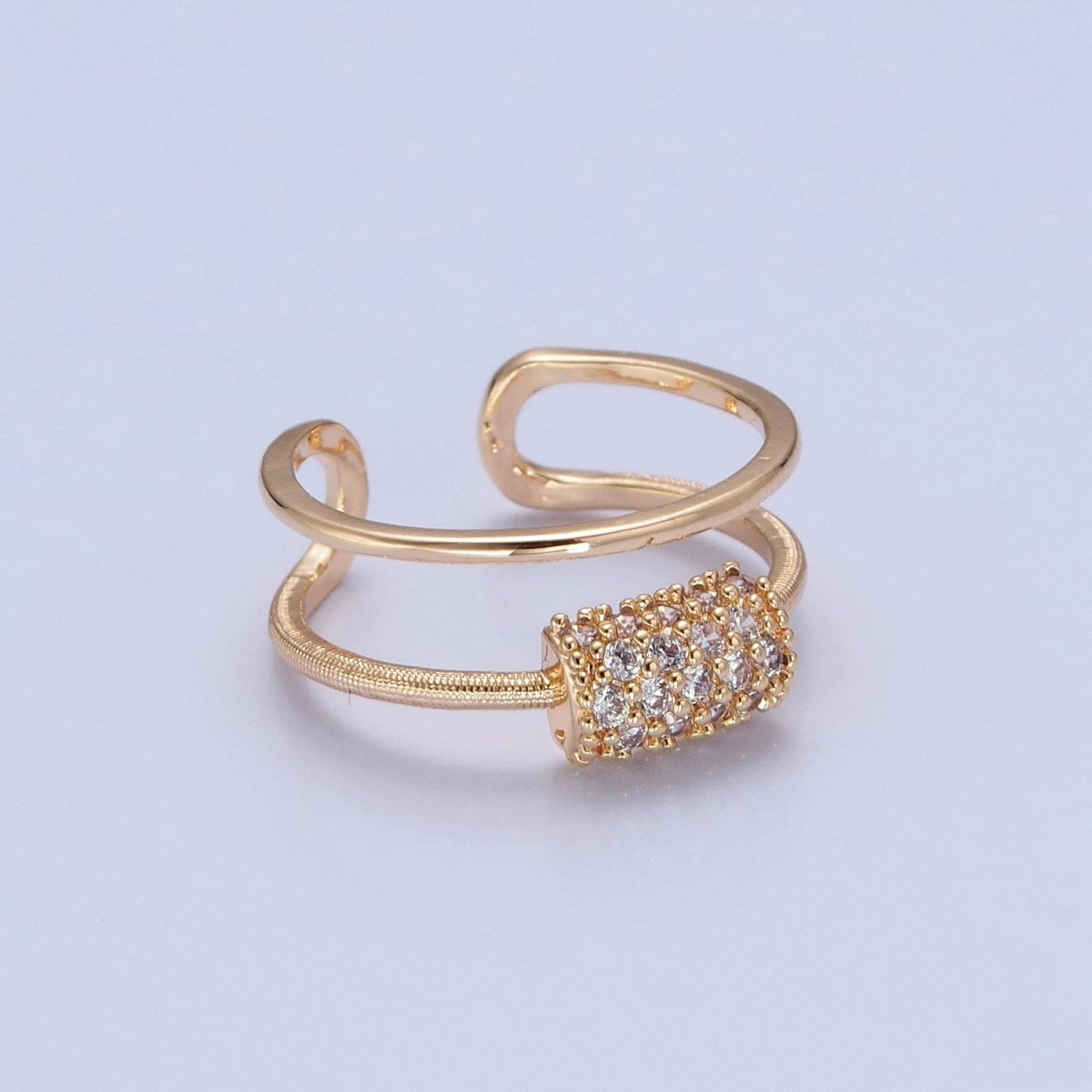 Double Band Ring with Pave Tube For Statement Jewelry Stackable Ring O-733 - DLUXCA