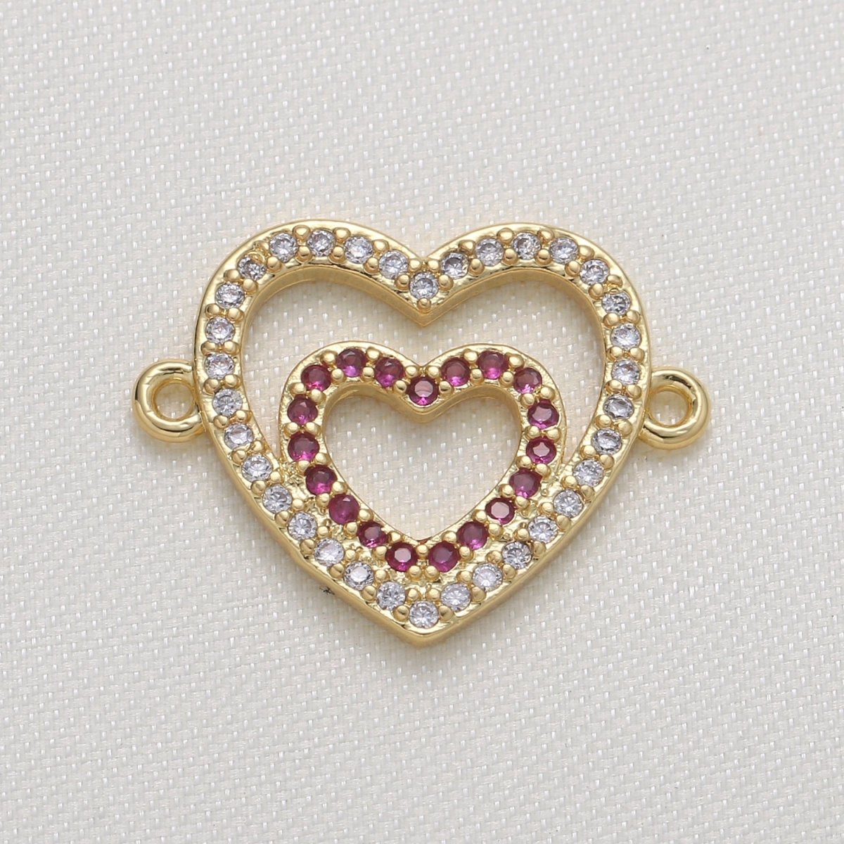 Double Crystal Heart Connector CZ Warm Loving Valentine Heart Jewelry Supply Component GP-604 - DLUXCA