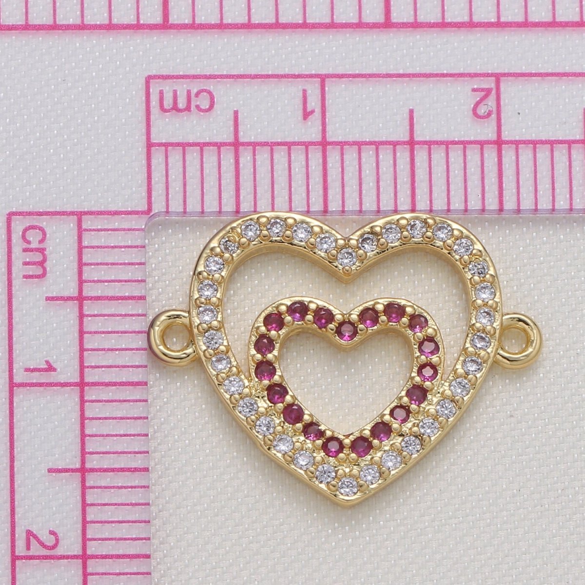 Double Crystal Heart Connector CZ Warm Loving Valentine Heart Jewelry Supply Component GP-604 - DLUXCA