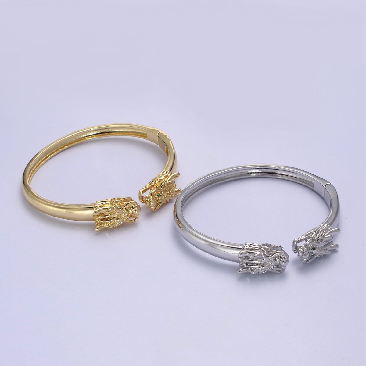 Double Dragon Head Bracelet - Adjustable Bangle bracelet - Lucky Dragon Bangle Stackable Jewelry | WA-686 WA-687 Clearance Pricing - DLUXCA