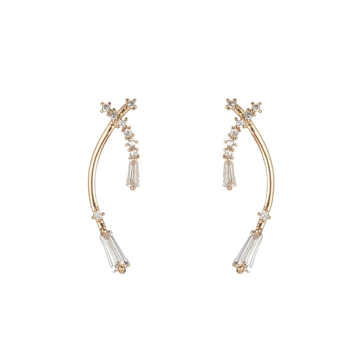 Double Gold Filled Curvy Plate Studs Earring CZ Crystal Geometric Line Shape Daily Wear Earring Jewelry P-201 - DLUXCA
