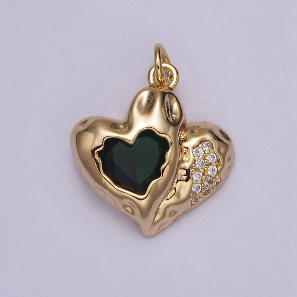 Double Heart Charm 18K Gold Filled Cubic Heart Charm Black Clear Pink Heart Charms Love Jewelry Pendants Necklace Bracelet E-231 E-331 E-332 - DLUXCA