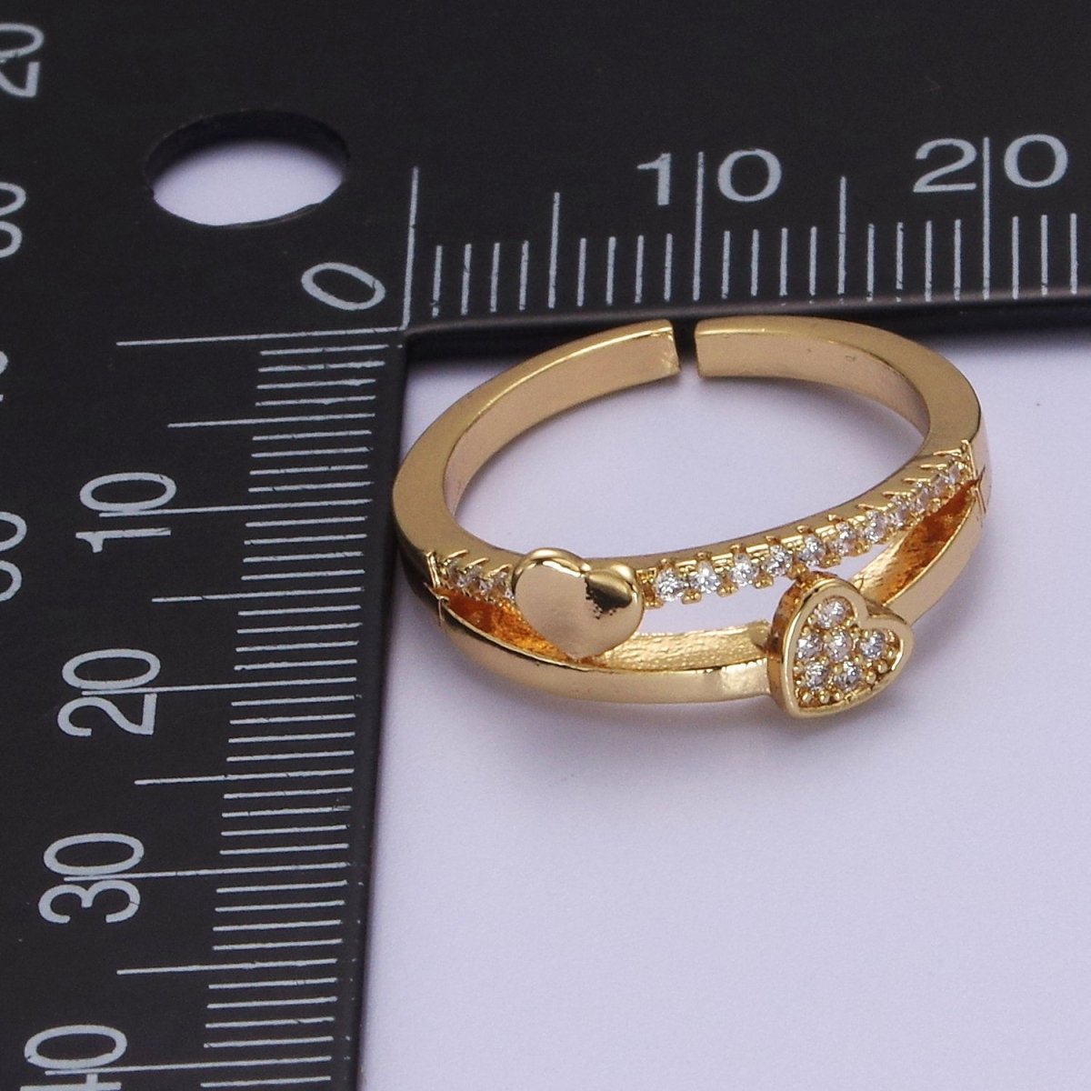 Double Heart Ring Gold Filled Dainty CZ Love Jewelry S-508 - DLUXCA