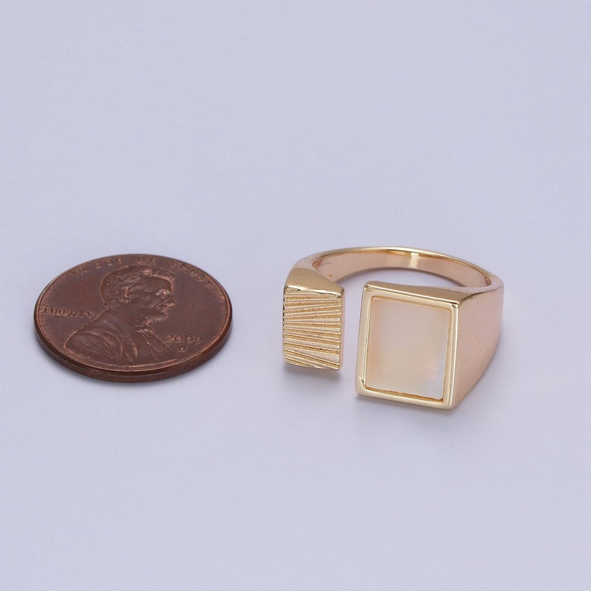 Double Rectangular Shell Pearl Textured Geometric Gold Ring | Y-547 - DLUXCA