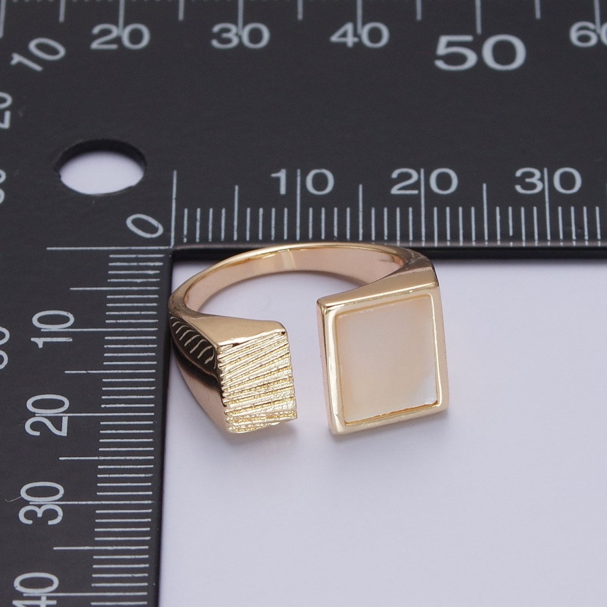 Double Rectangular Shell Pearl Textured Geometric Gold Ring | Y-547 - DLUXCA