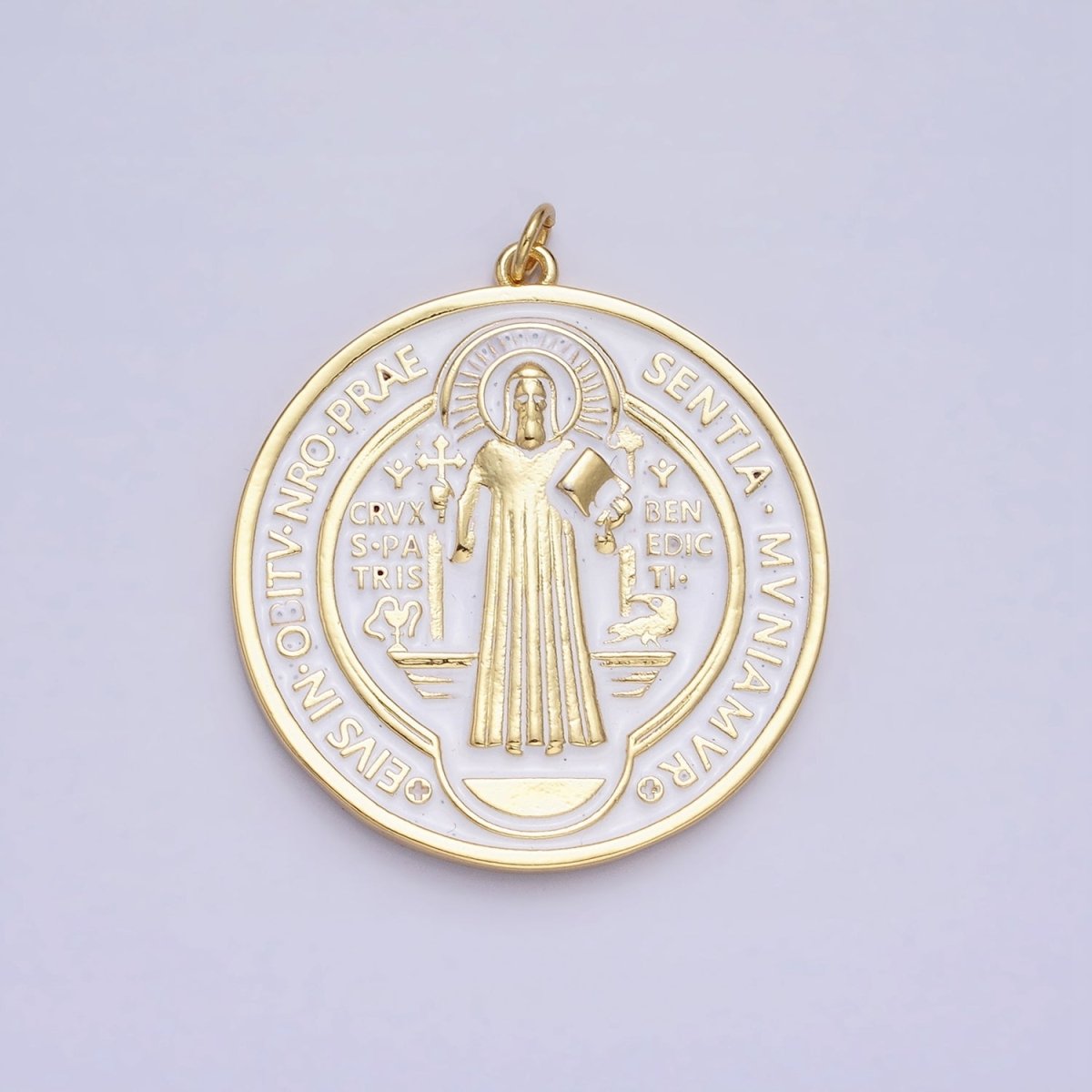 Double Sided 24K Gold Filled Saint Benedict Charm Enamel Black White Religious Pendant | AC464 AC465 - DLUXCA