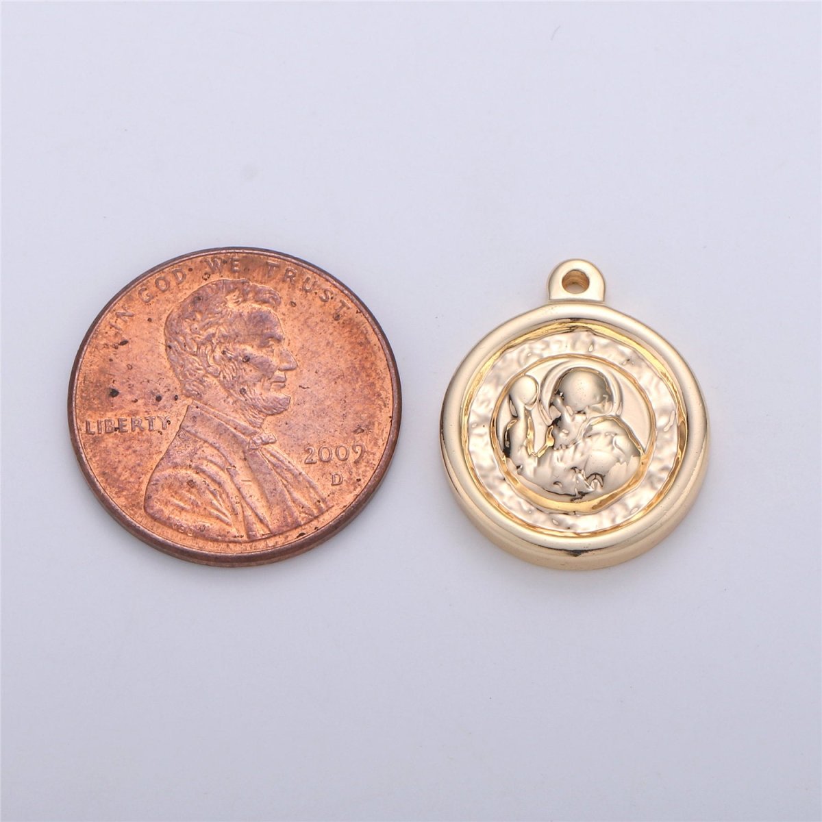 Double Sided Charm Tiny Saint Benedict Charm Coin Disc Charm in gold filled for Necklace Bracelet Earring Component supply, CL-C586 - DLUXCA