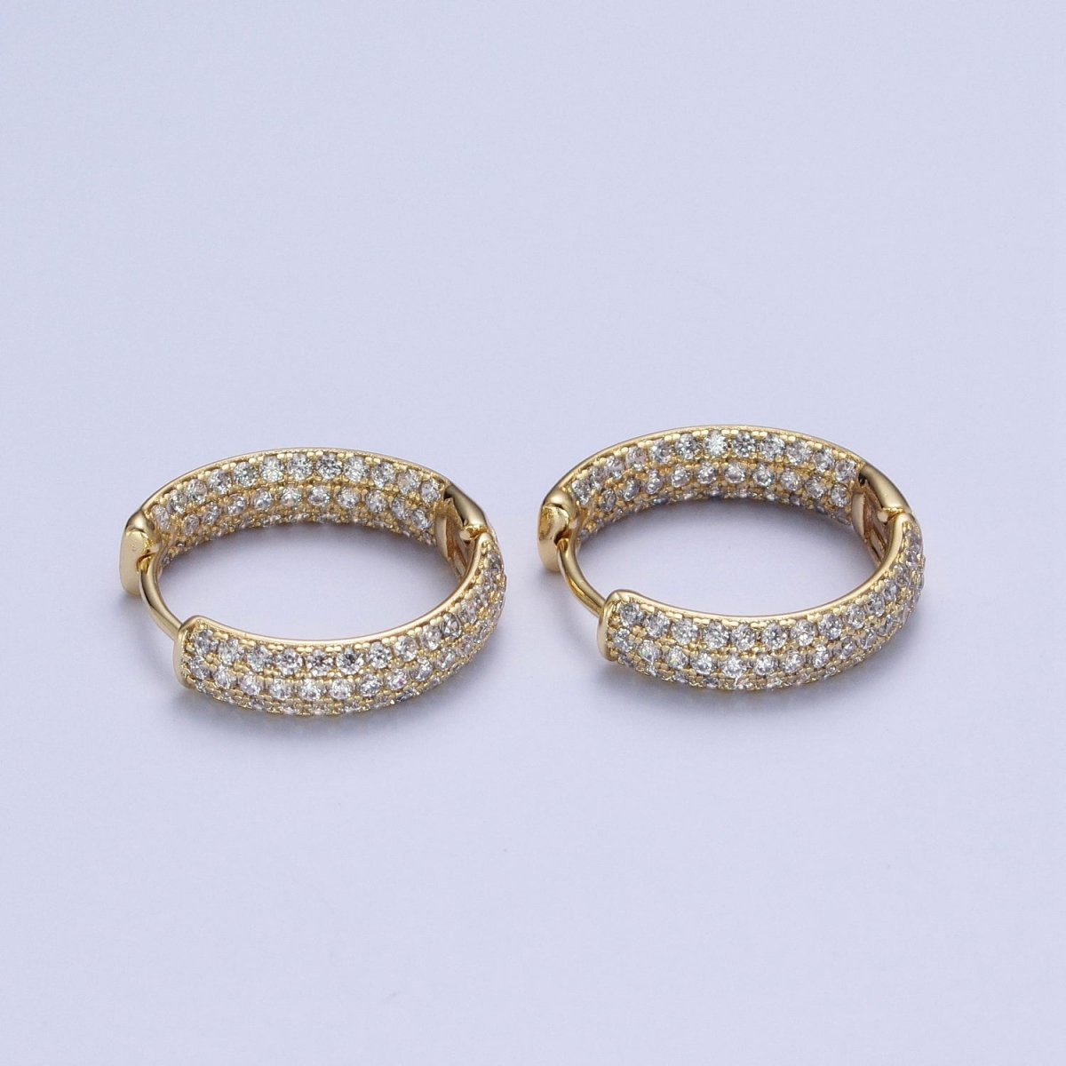 Double Sided Clear Micro Paved CZ 14K Gold Huggie Hoops Statement Earrings | Y-063 - DLUXCA
