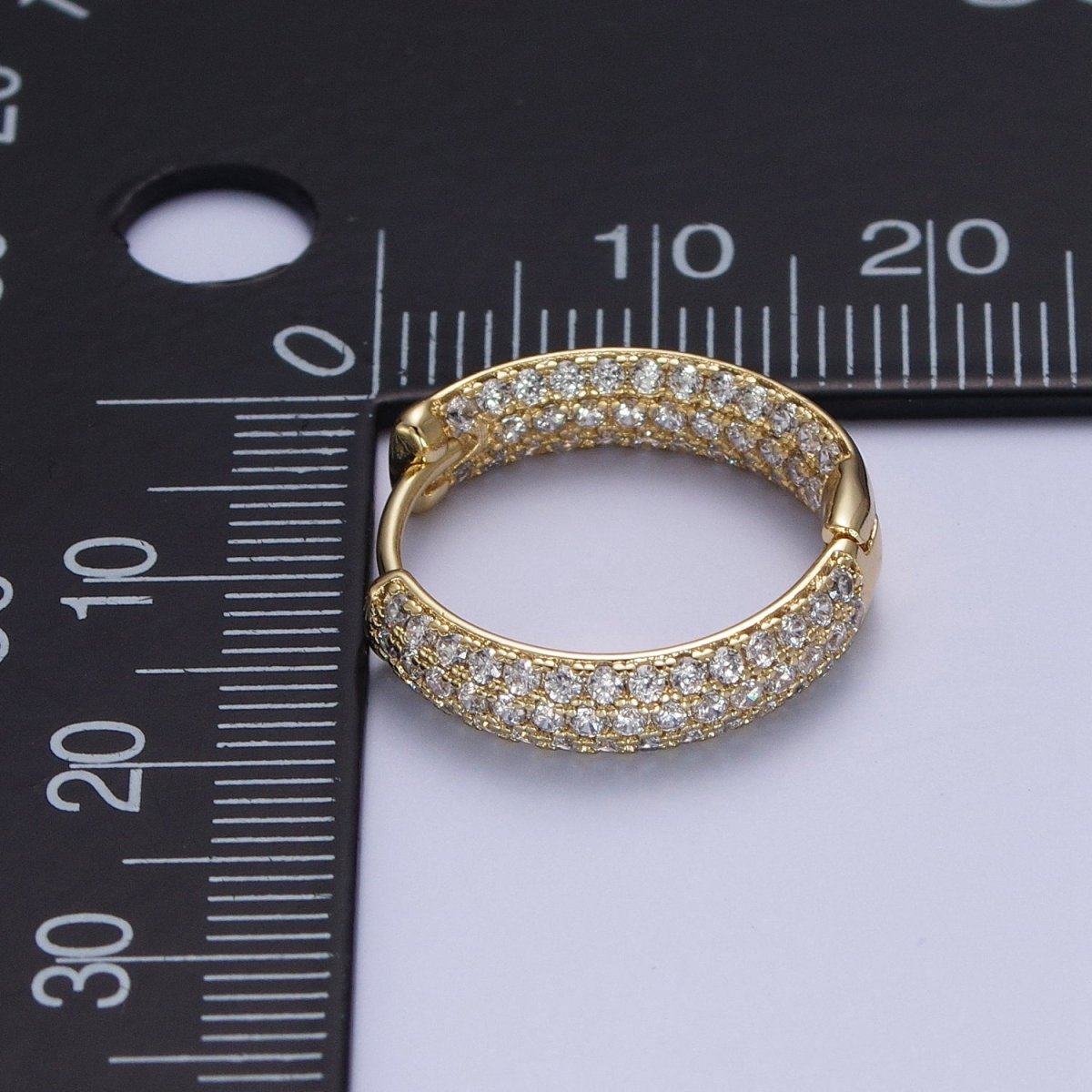 Double Sided Clear Micro Paved CZ 14K Gold Huggie Hoops Statement Earrings | Y-063 - DLUXCA