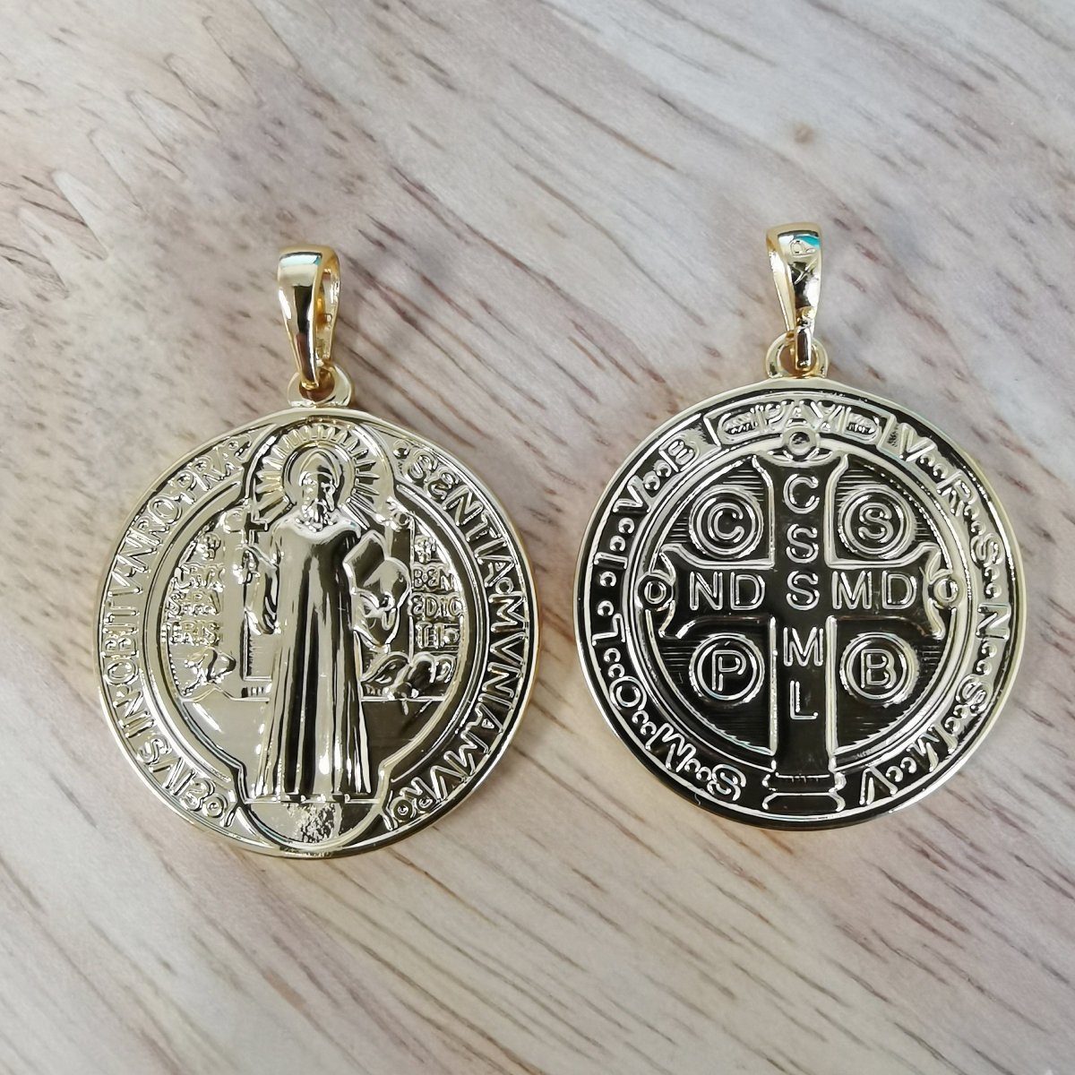Double Sided Gold Filled Coin Saint Benedict Charm Medallion for Bracelet Necklace Pendant Earring Findings for Jewelry Making H-866 I-756 - DLUXCA