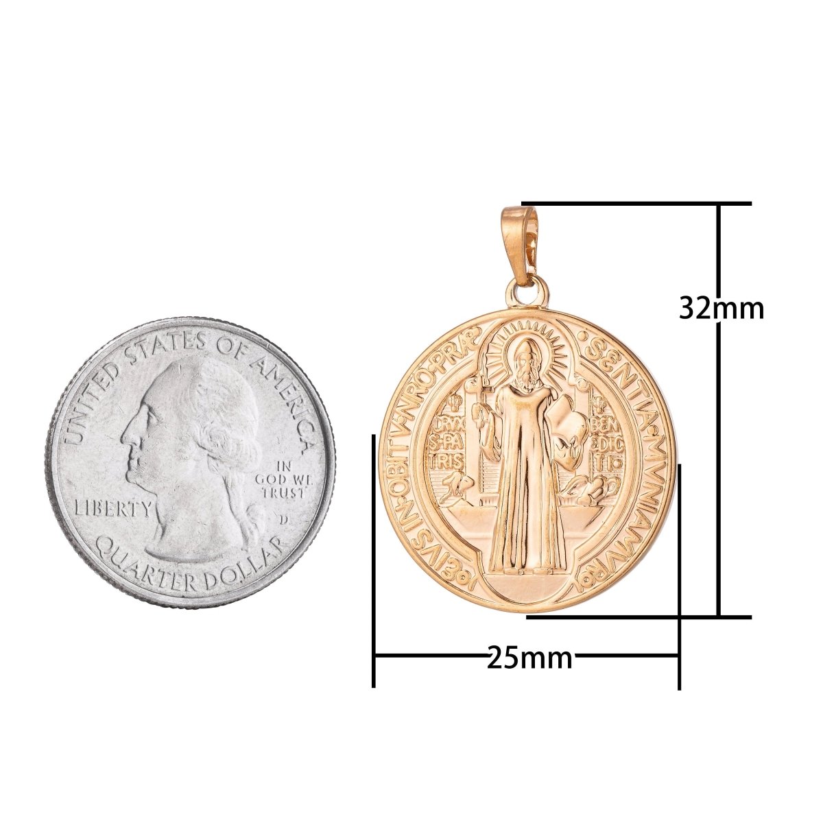 Double Sided Gold Filled Coin Saint Benedict Charm Medallion for Bracelet Necklace Pendant Earring Findings for Jewelry Making H-866 I-756 - DLUXCA