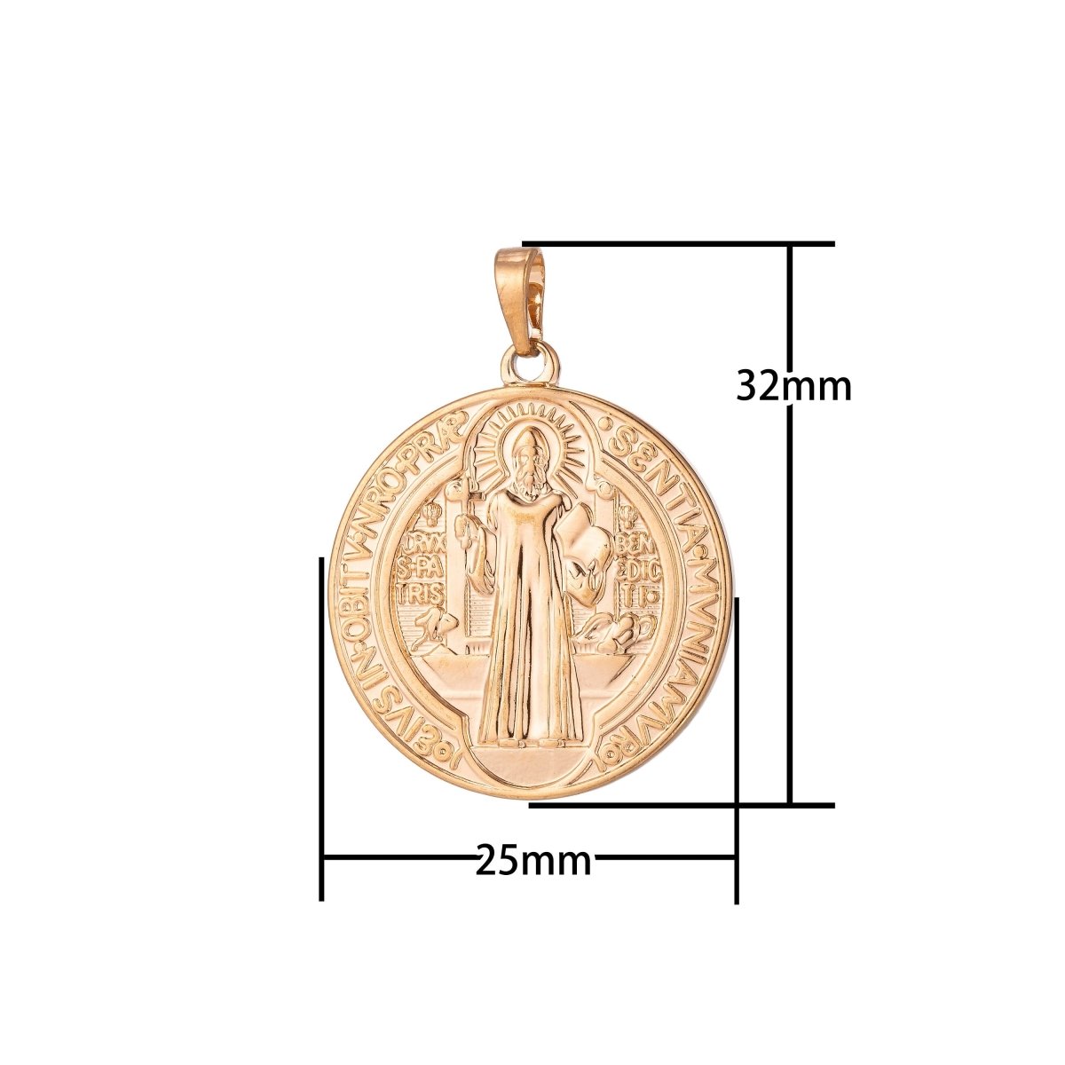 Double Sided Gold Filled Coin Saint Benedict Charm Medallion for Bracelet Necklace Pendant Earring Findings for Jewelry Making H-866 I-756 - DLUXCA