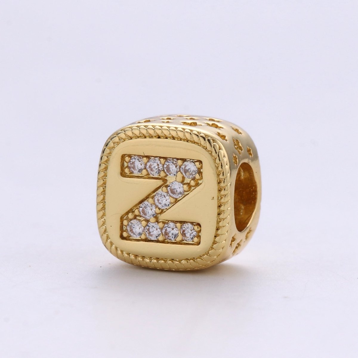 Double Sided Gold Initial Letter Beads, 9x9mm Alphabet Beads, Alphabet Blocks Micro Pave Cursive Letter Charm for Bracelet Necklace Supply A-029 to A-041 - DLUXCA