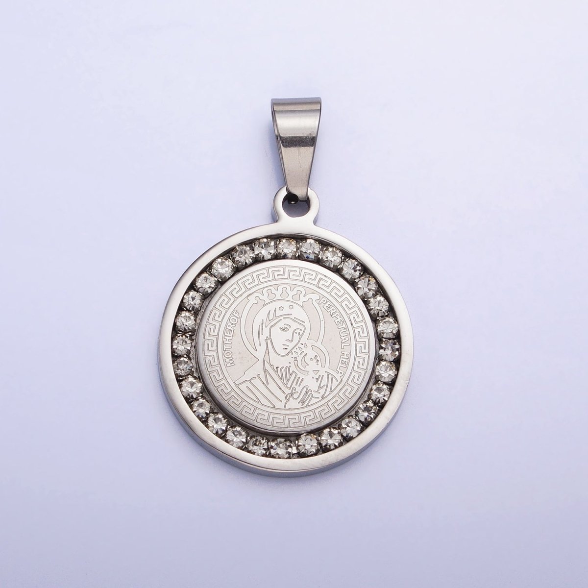Double Sided Our Lady of Perpetual Help Medallion Virgin Mary Madonna Pendant Catholic Religious Supply in Stainless Steel P-1116 - DLUXCA