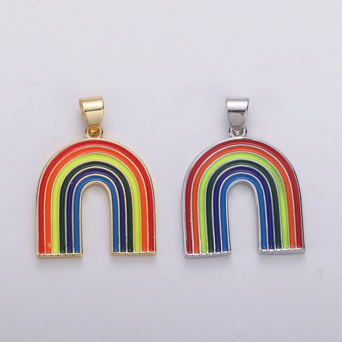 Double Sided Rainbow Pendant Charm - 14k Gold Filled Rainbow Pendant for Necklace Earring Bracelet Component Multi Color Enamel Charm J-050,J-051 - DLUXCA