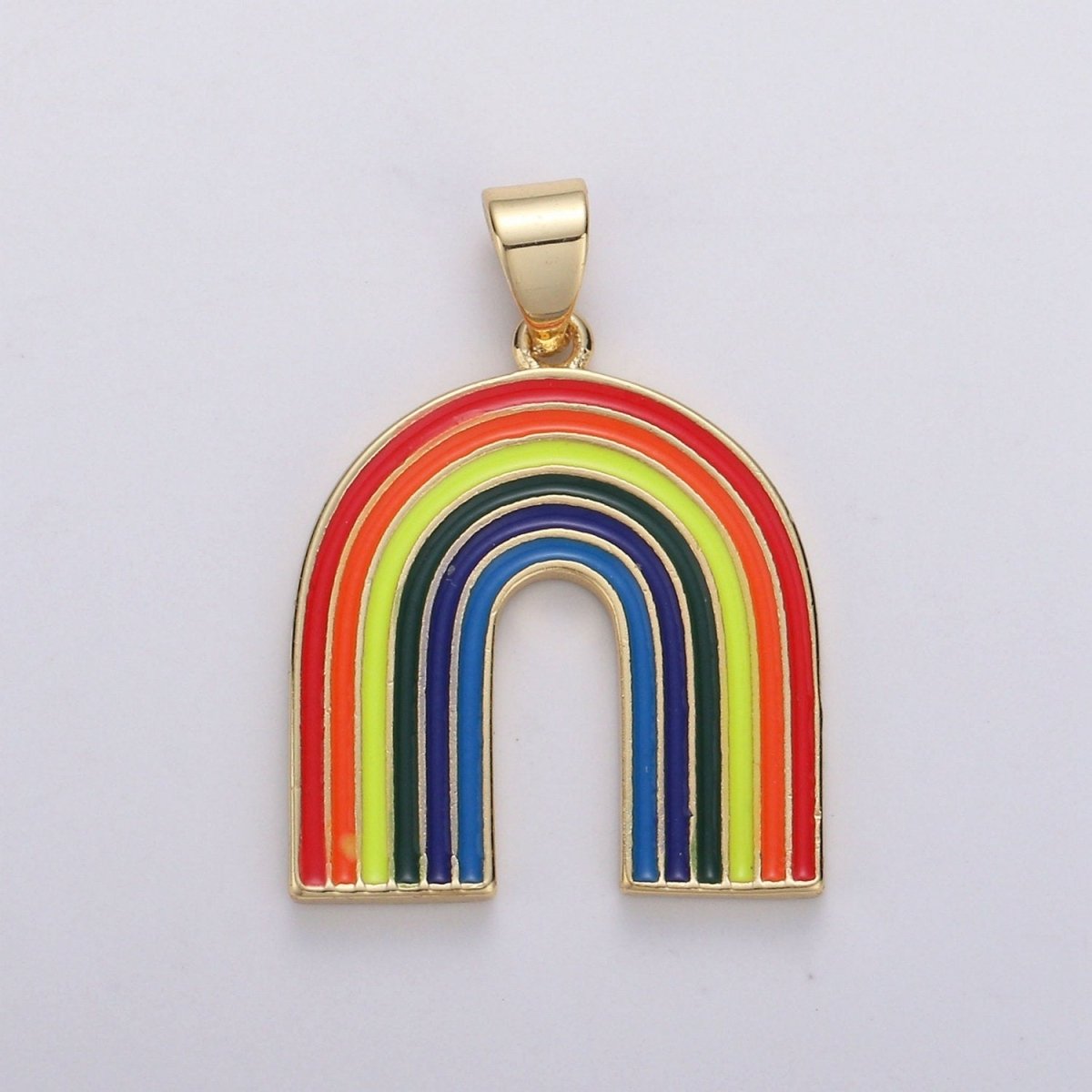 Double Sided Rainbow Pendant Charm - 14k Gold Filled Rainbow Pendant for Necklace Earring Bracelet Component Multi Color Enamel Charm J-050,J-051 - DLUXCA