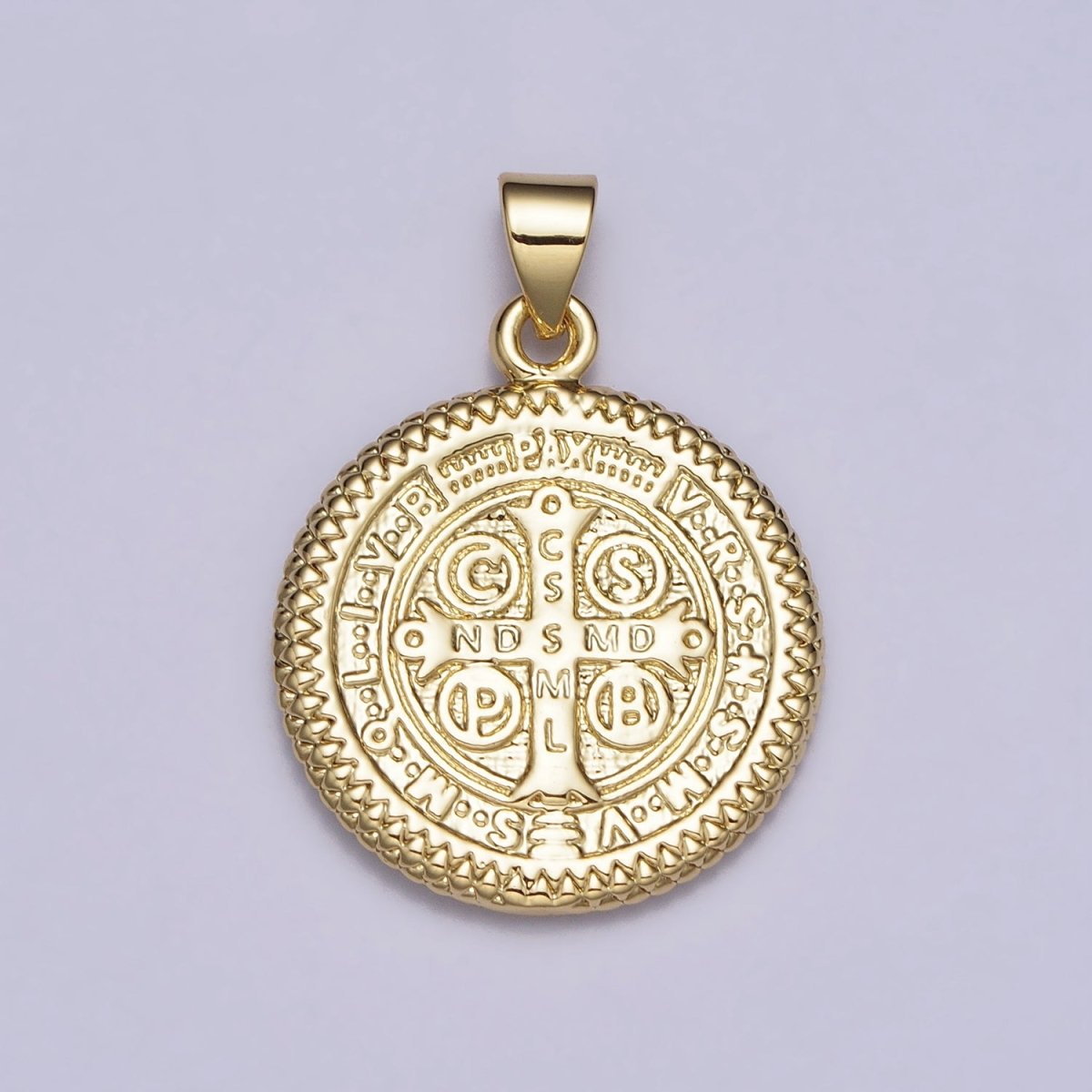 Double Sided Saint Benedict SMQLIVB PAX VRSNSMV Round Gold Pendant | AA076 - DLUXCA