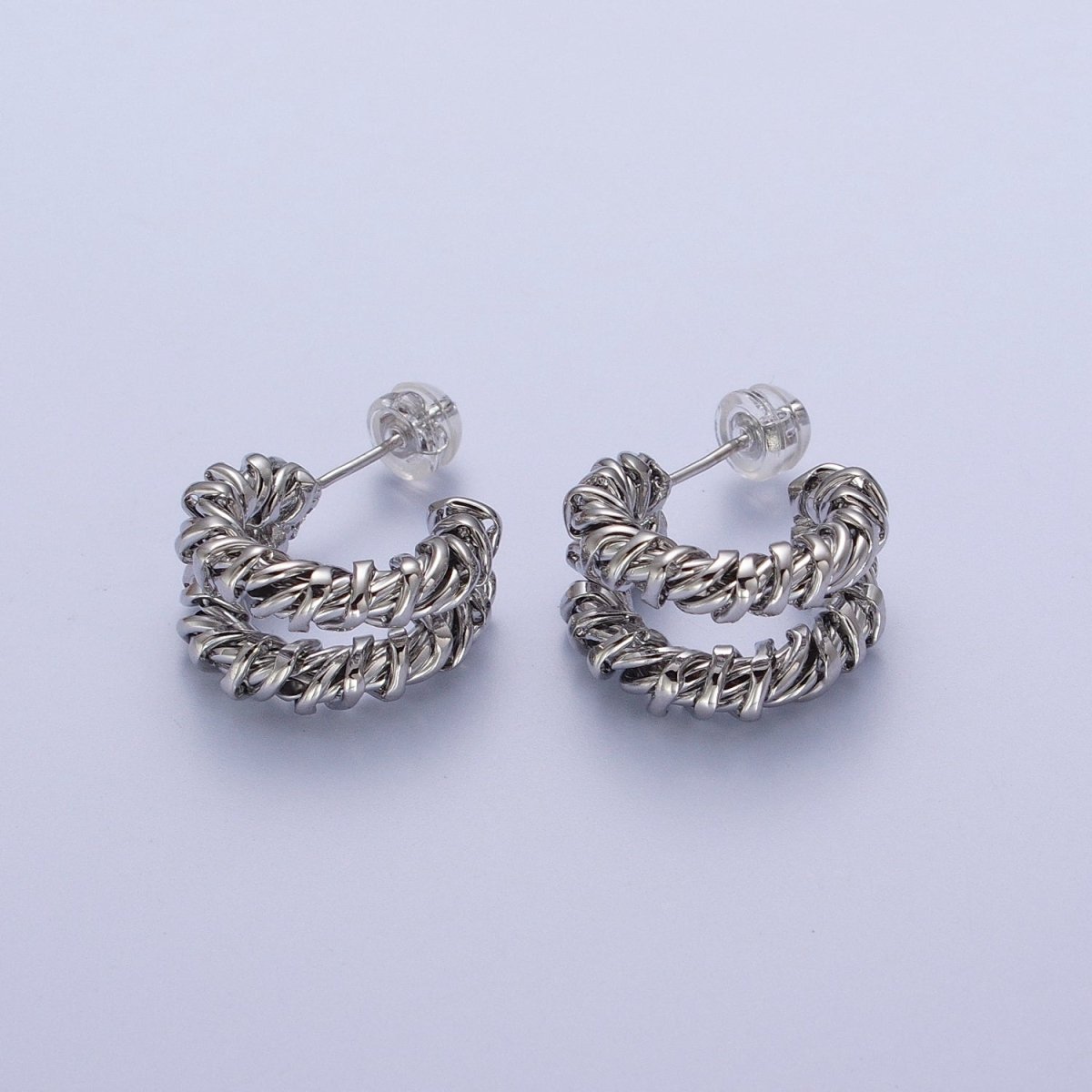 Double Twisted 18mm C Shaped Hoops Stud Earrings in Silver & Gold | Y-110 Y-111 - DLUXCA