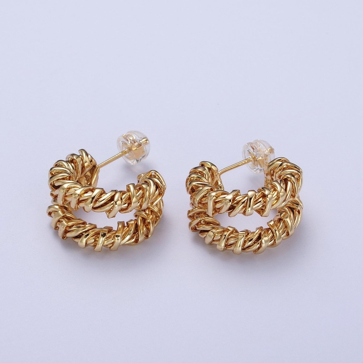 Double Twisted 18mm C Shaped Hoops Stud Earrings in Silver & Gold | Y-110 Y-111 - DLUXCA