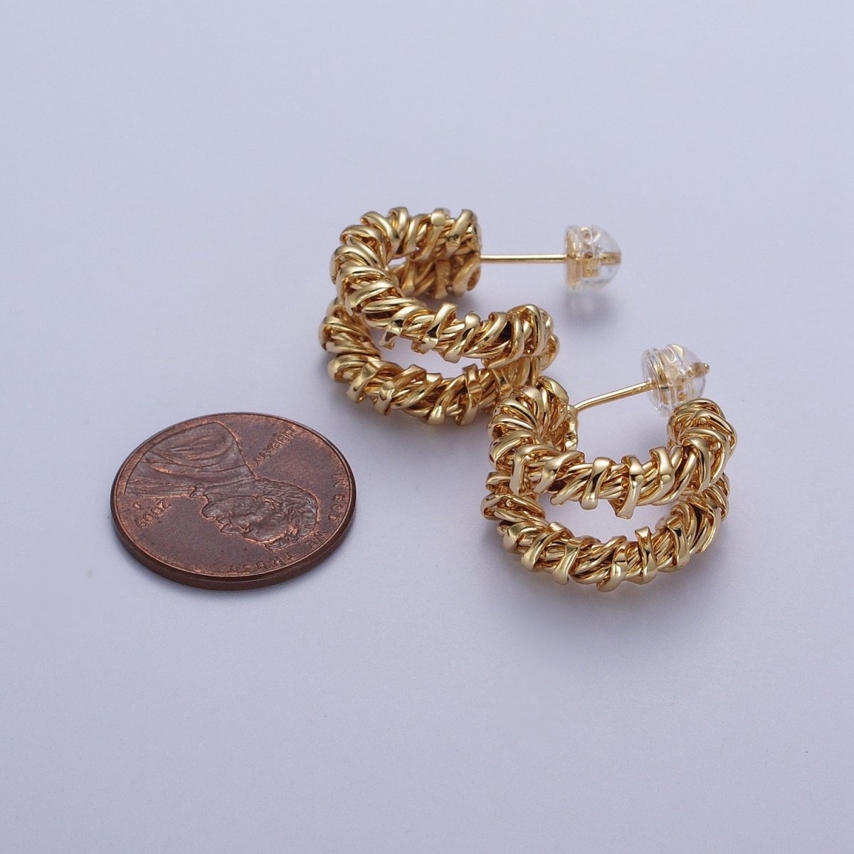 Double Twisted 18mm C Shaped Hoops Stud Earrings in Silver & Gold | Y-110 Y-111 - DLUXCA