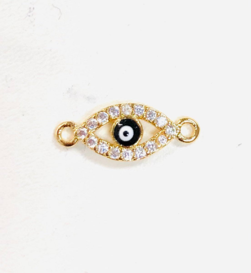 Cubic Zirconia Outlined Evil Eye Protection Gold Filled  Cooper Charm Connector Crystal Rhinestone CZ Pave Czech Made For Bracelet, F338, F615, F616 - DLUXCA