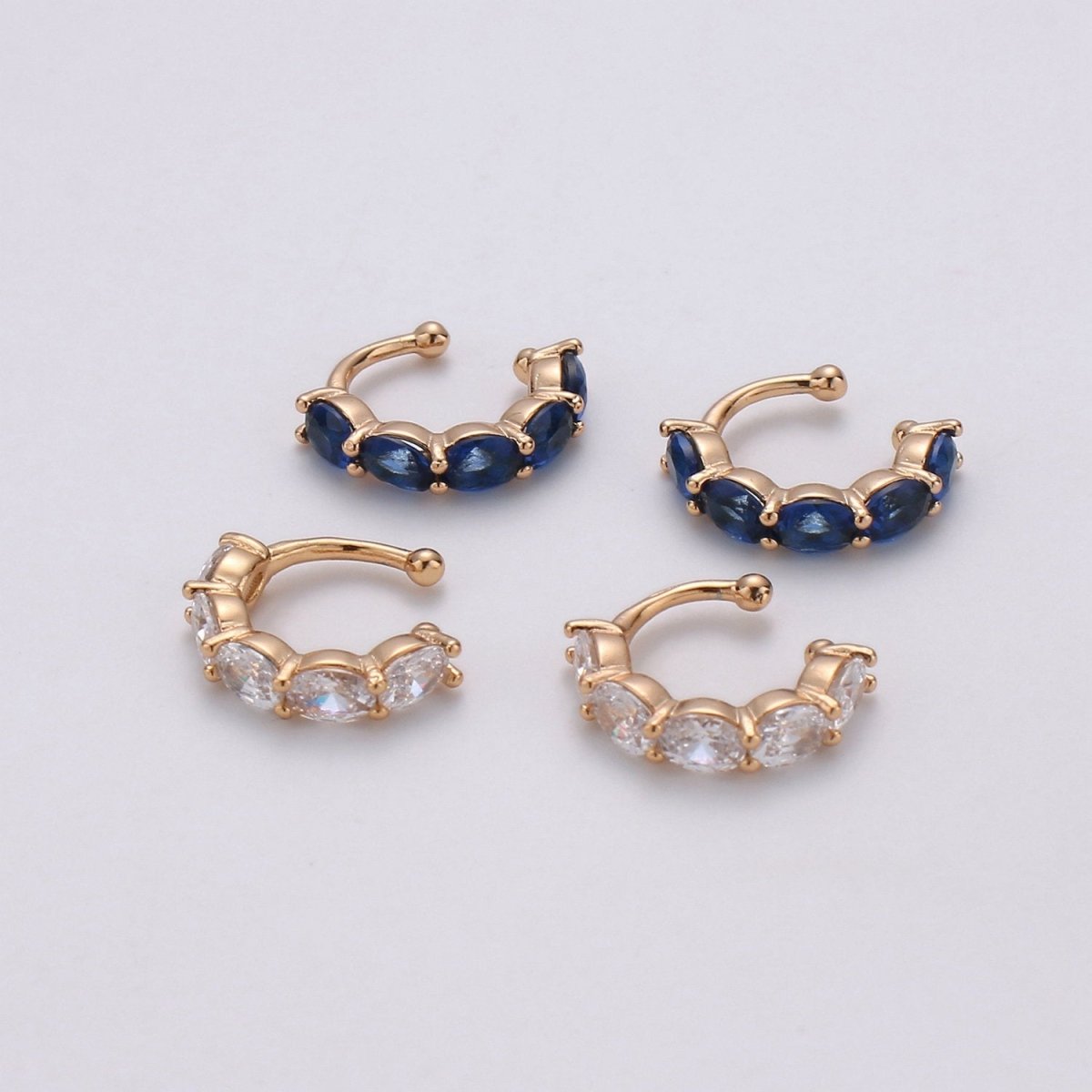 Ear cuff no piercing Gold, Blue Clear ear cuff cz, dainty cuff, gold ear cuff minimalist jewelry K-758 conch cuff cartilage cuff K-758 - DLUXCA