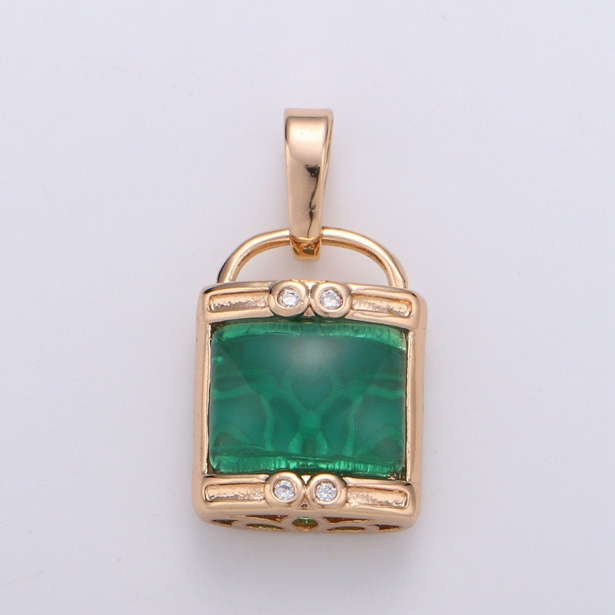 Elegant Jade Emerald Natural Wisdom Healing Dream Stone Gold Filled Gemstone Necklace Jewelry Pendant Lock Lucky Clover Charm - DLUXCA