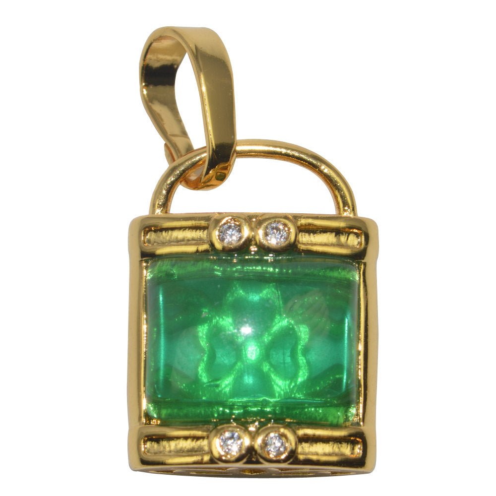 Elegant Jade Emerald Natural Wisdom Healing Dream Stone Gold Filled Gemstone Necklace Jewelry Pendant Lock Lucky Clover Charm - DLUXCA