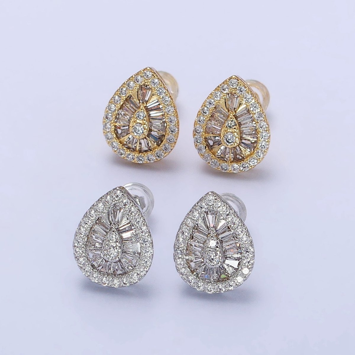 Elegant Luxury Gold Teardrop Stud Earring Cubic Zirconia Stone Tear Drop Stud AB446 AB776 - DLUXCA