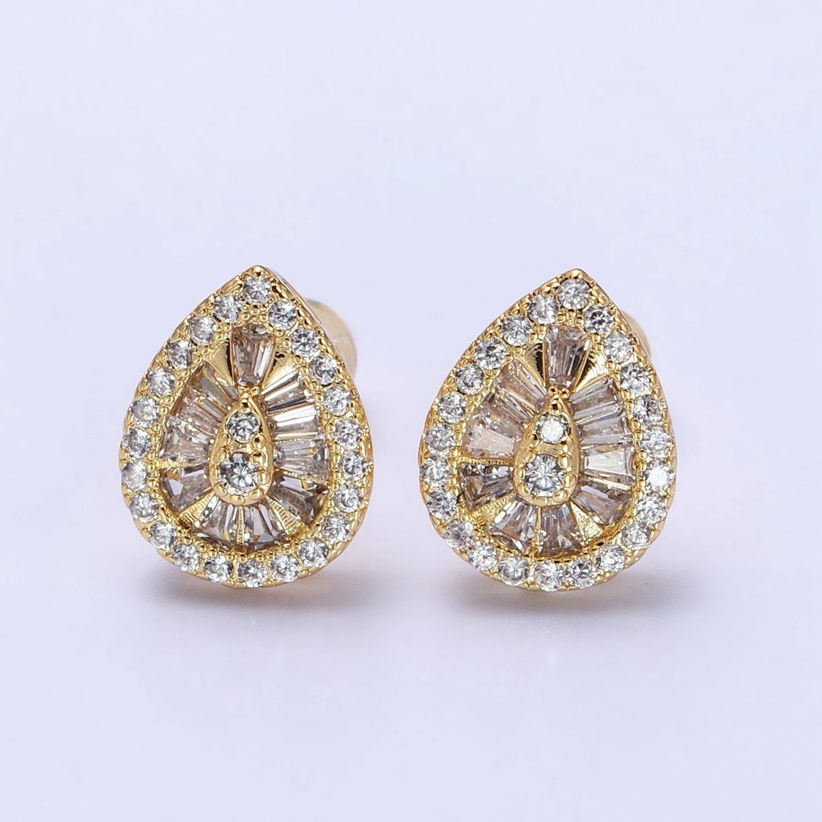 Elegant Luxury Gold Teardrop Stud Earring Cubic Zirconia Stone Tear Drop Stud AB446 AB776 - DLUXCA