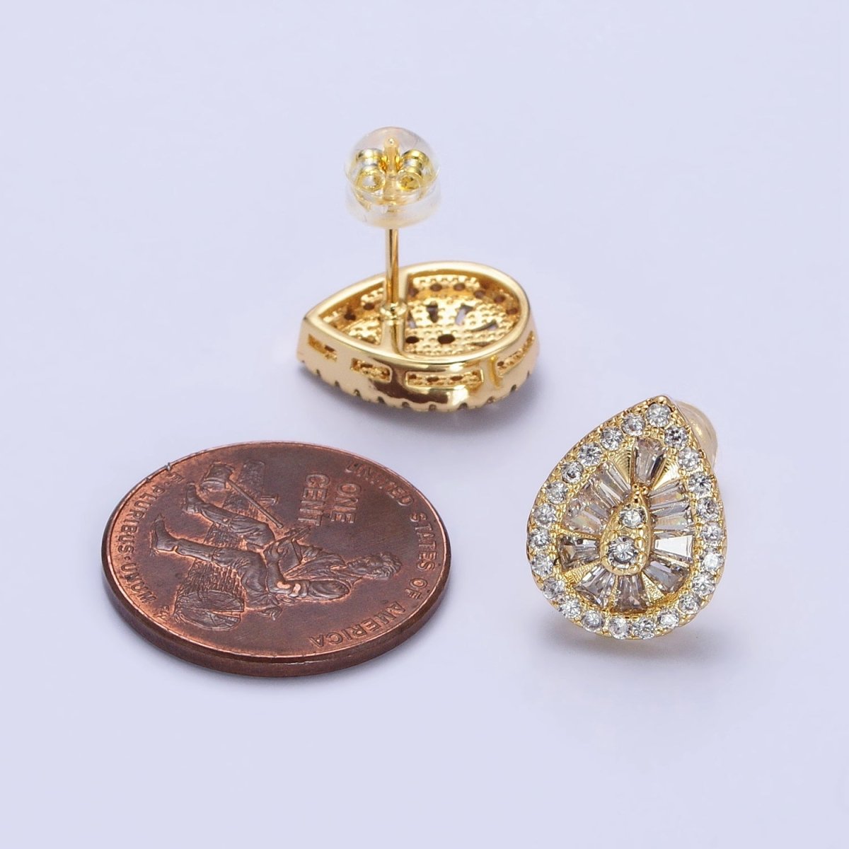 Elegant Luxury Gold Teardrop Stud Earring Cubic Zirconia Stone Tear Drop Stud AB446 AB776 - DLUXCA