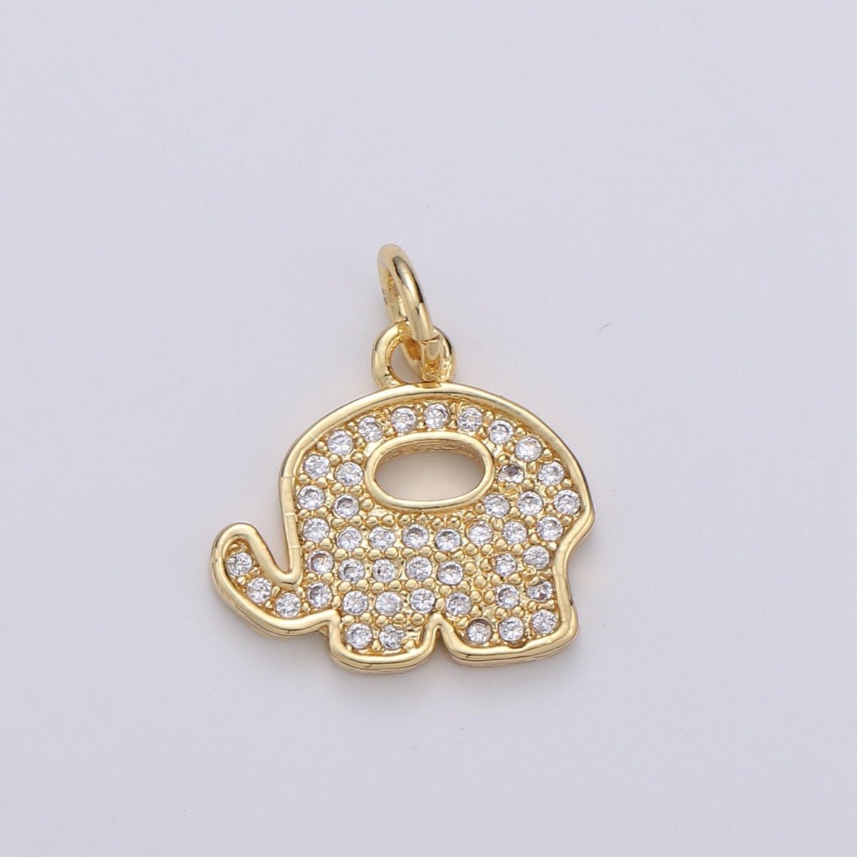 Elephant 14K Gold Filled Charm Good Luck Charms, Micro Pave Deity Charm, Clear CZ Gold Charm, Wisdom Charm Dainty Jewelry Supply D-760 - DLUXCA