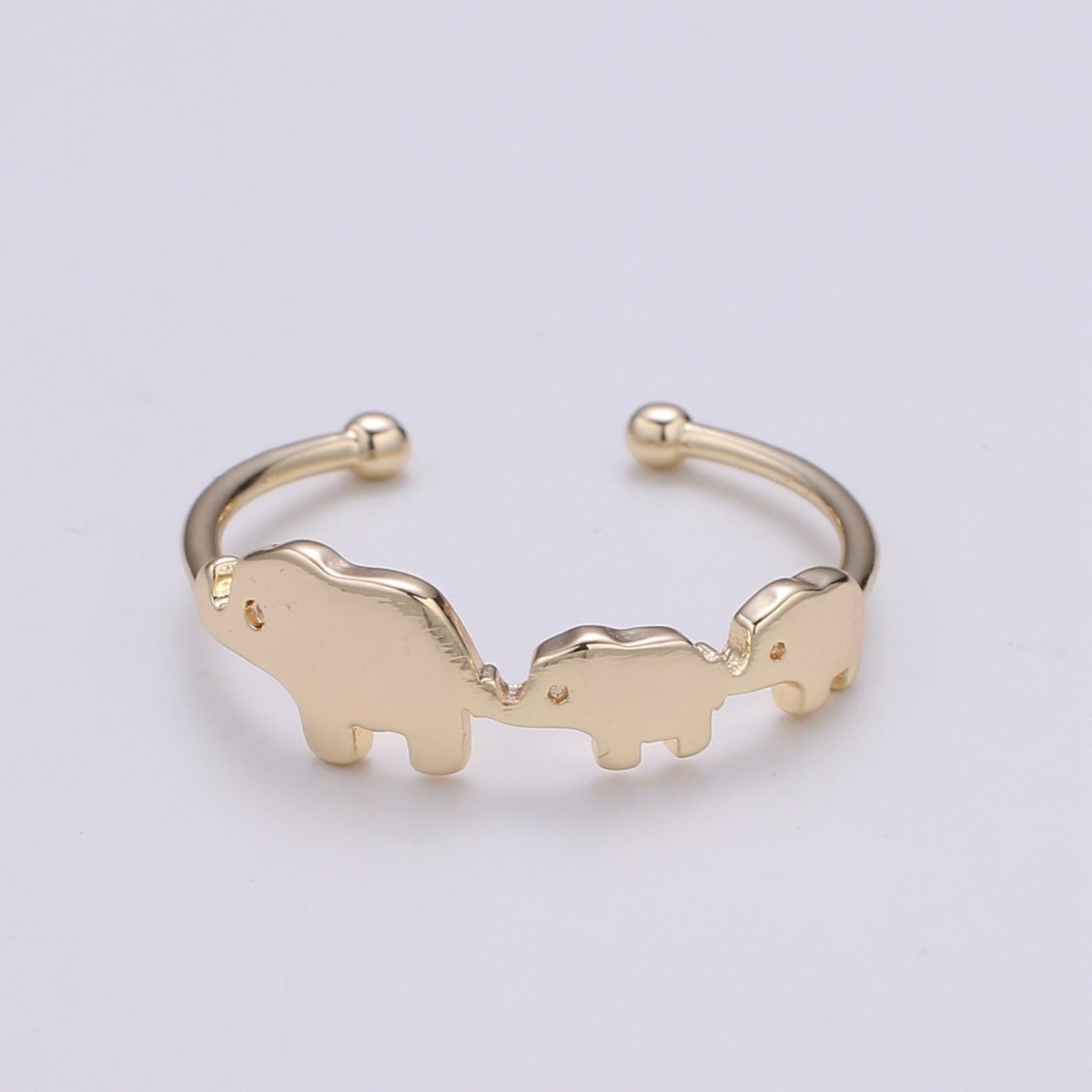 Elephant Family 18k Gold Ring, Adjustable Gold Curb Ring, Simple Elephant Ring, The Bond RingR-259 - DLUXCA