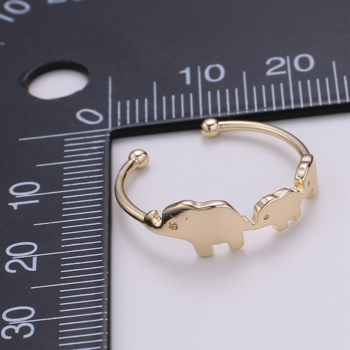 Elephant Family 18k Gold Ring, Adjustable Gold Curb Ring, Simple Elephant Ring, The Bond RingR-259 - DLUXCA