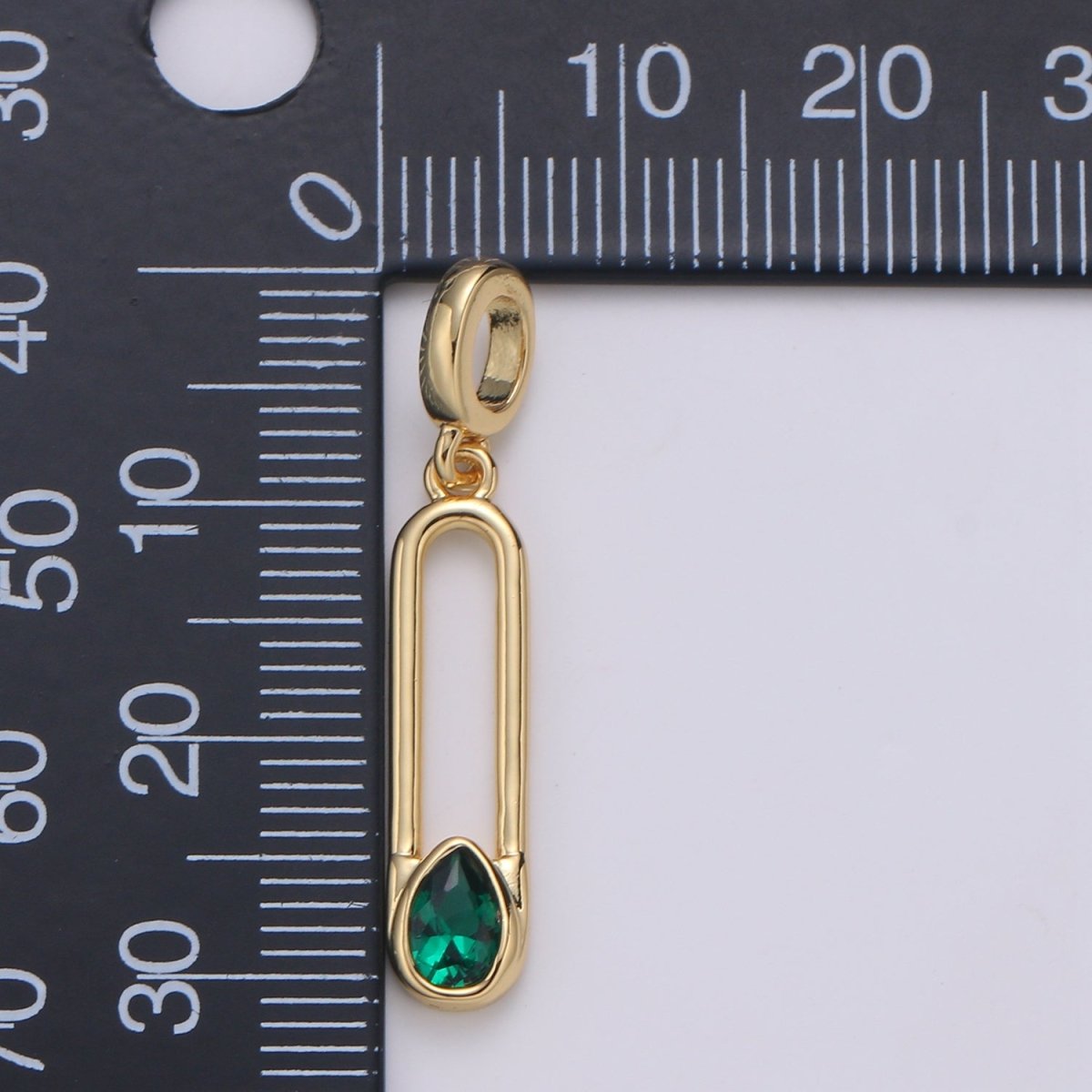 Emerald 24K Gold Filled Safety Pin Pendant, Teardrop Emerald Charm for Bracelet Earring Necklace H-237 - DLUXCA