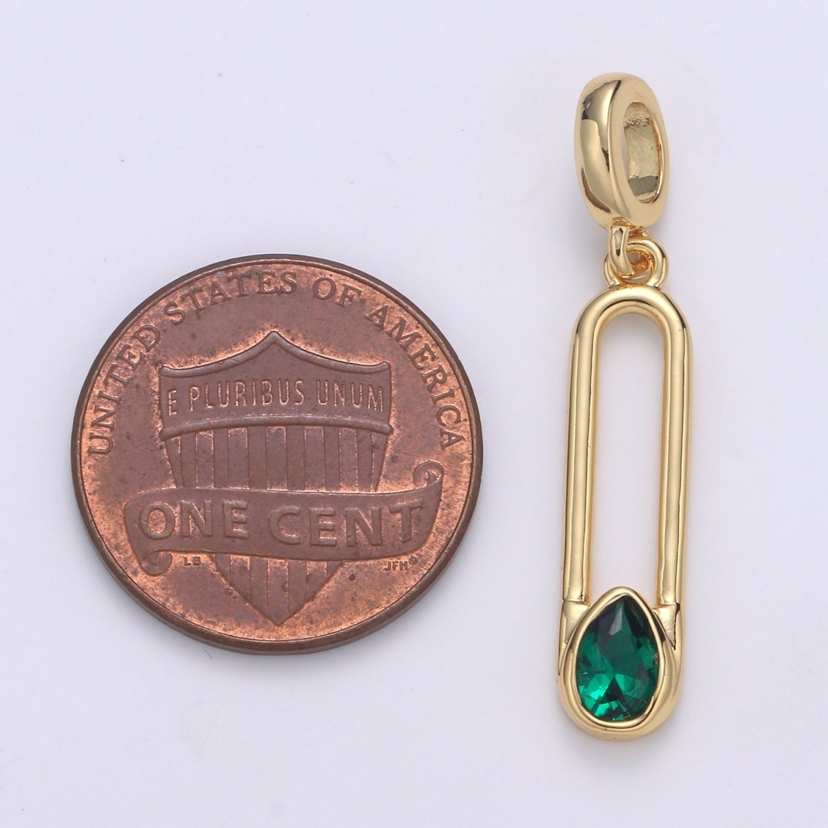 Emerald 24K Gold Filled Safety Pin Pendant, Teardrop Emerald Charm for Bracelet Earring Necklace H-237 - DLUXCA