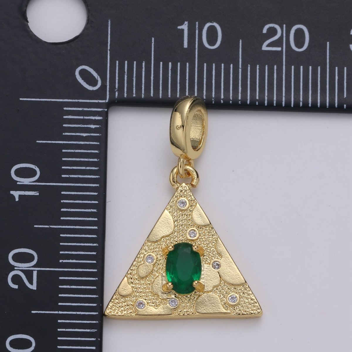 Emerald Cubic Zirconia Charms Pendants-Topo Garden CZ 24K Gold Medieval Charm, Triangle Pendant Necklace Bracelet Supply H-255 H-258 - DLUXCA
